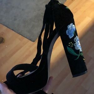 7 black wrap block heel